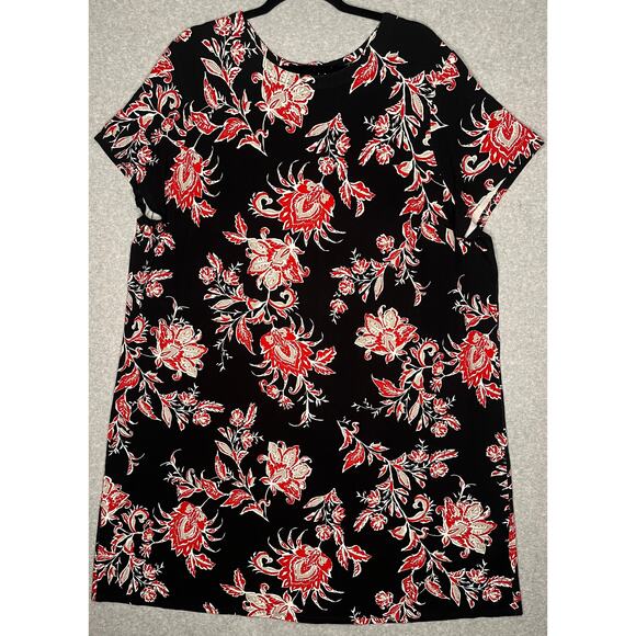 J.Jill Wearever women's black dress red floral design cap sleeve rounded neck 3X - Picture 2 of 11